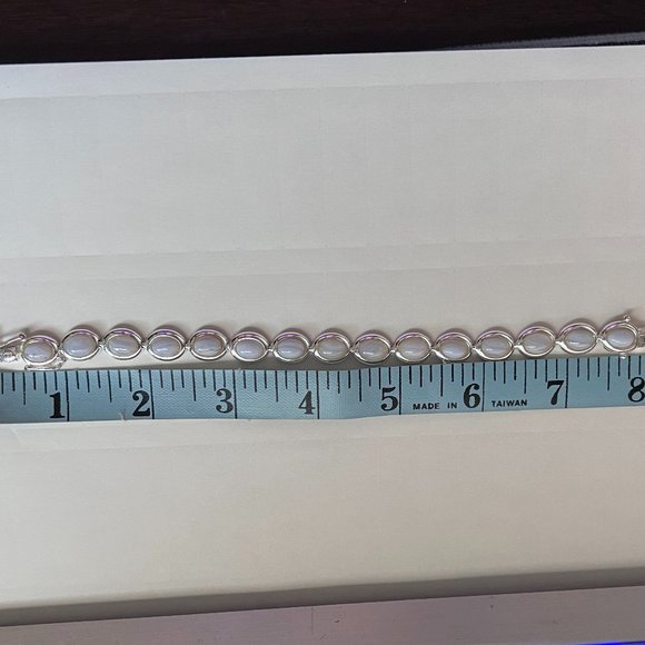 FAS 925 Silver White Agate Stone Cabochon Bracelet - Picture 8 of 11